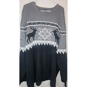 King Size Men Holiday Winter Reindeer Snowflake Classic Black White Sweater 5X
